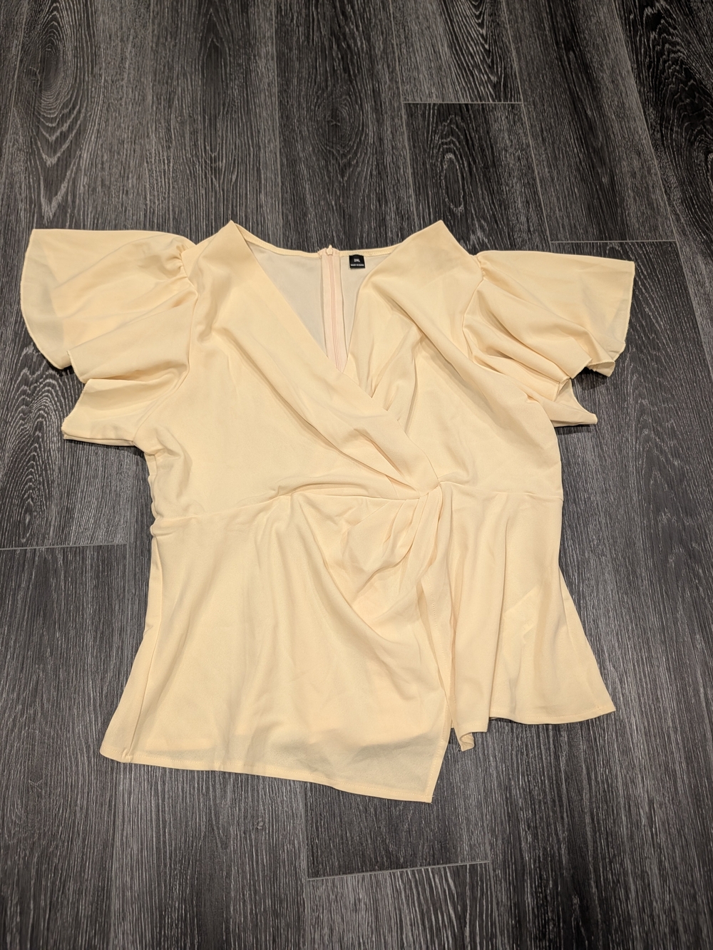 SHEIN Yellow Wrap Knot Puff Sleeve Blouse